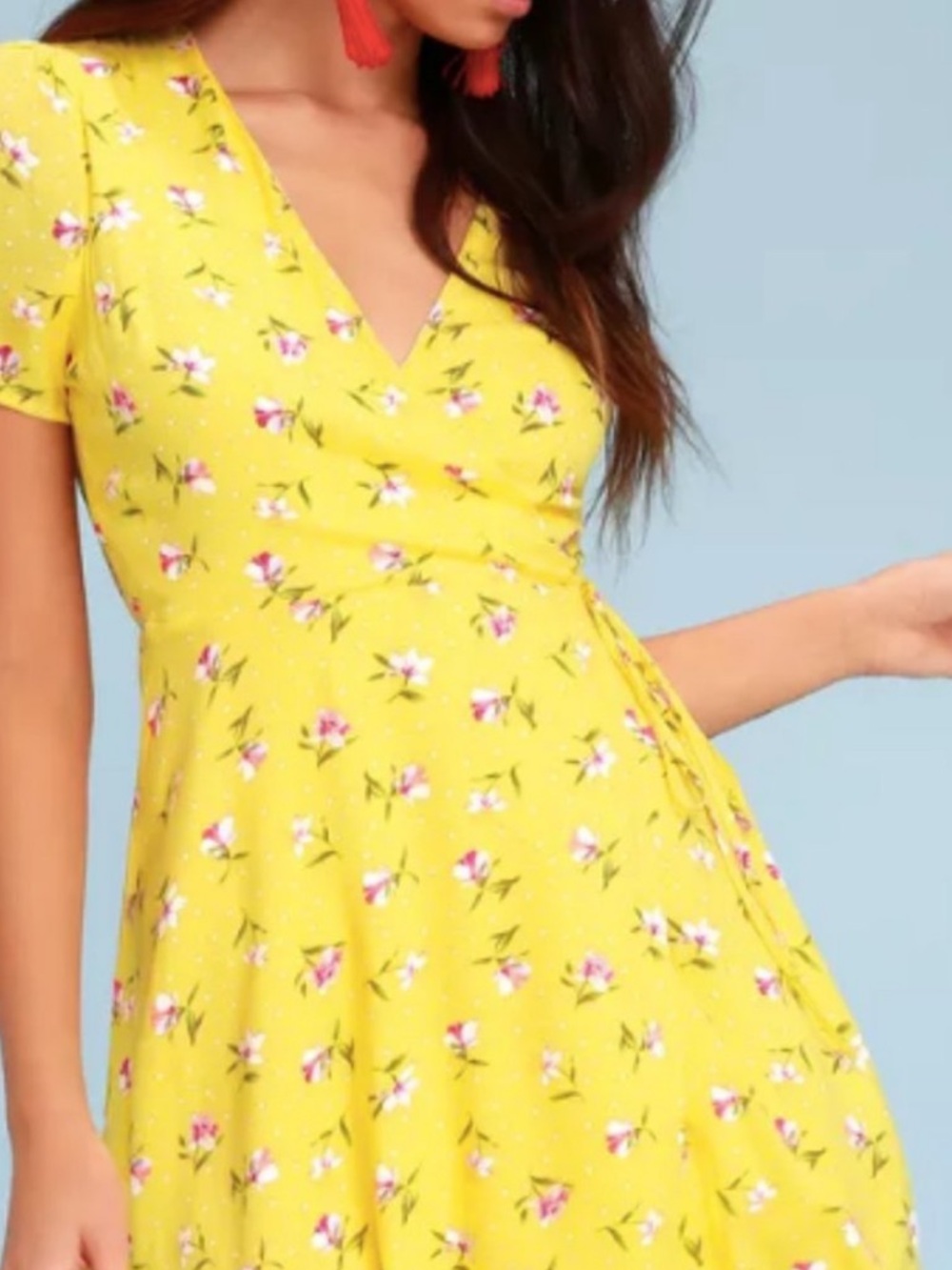 Lush Sunny Yellow Floral Midi Wrap Dress